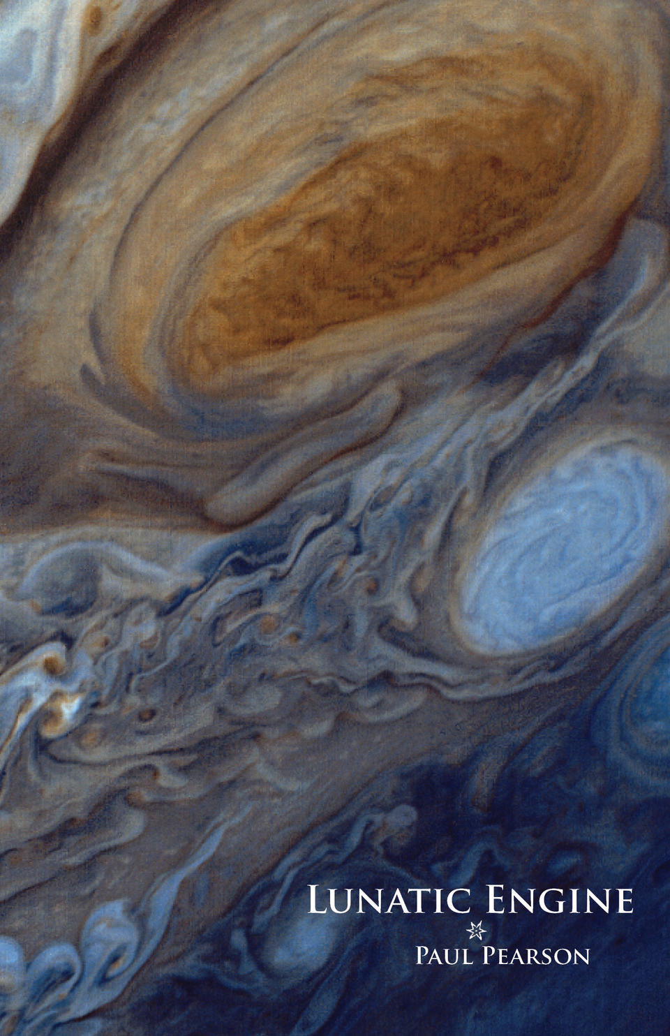 Cover of Lunatic Engine featuring a close up of Jupiter's Great red Spot