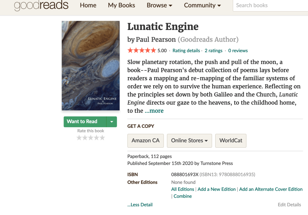 Screen Cap from my Good Reads page