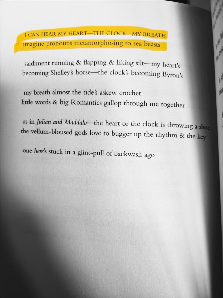 I CAN HEAR MY HEART—THE CLOCK—MY BREATH / imagine pronouns metamorphosing to sea beasts